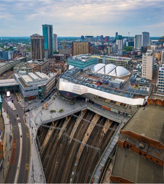 Aerial view highlighting complete breakdown recovery coverage city centre Birmingham network