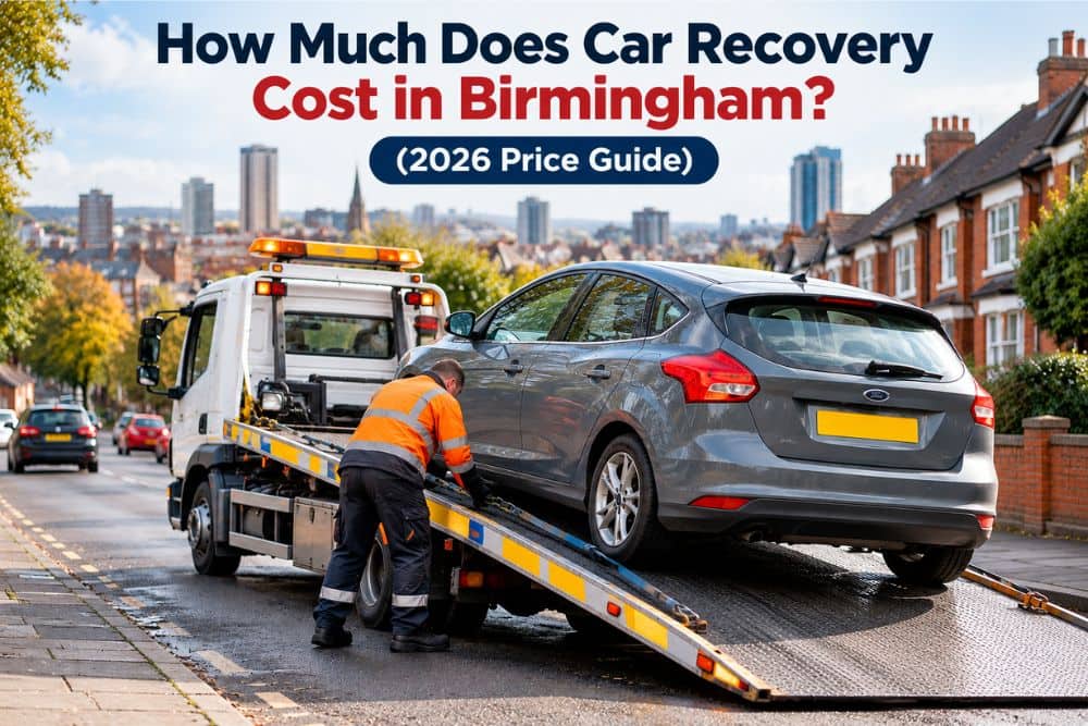 Car recovery truck loading a broken-down car in Birmingham